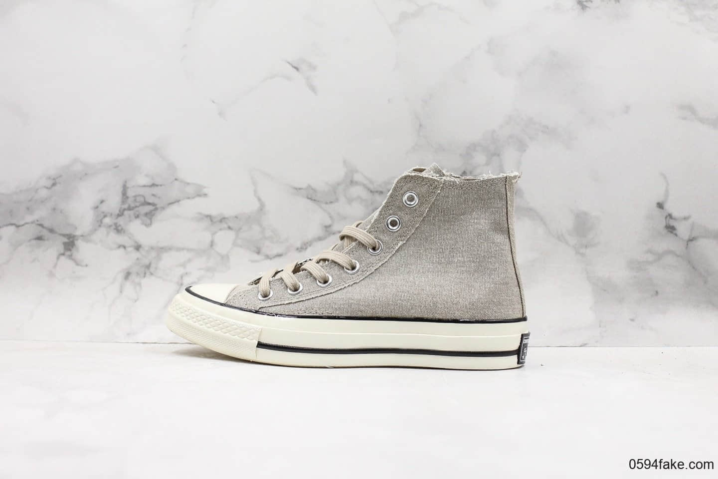 匡威Converse Chuck Taylor All Star公司级版本做旧水洗磨边复古高帮帆布鞋草木灰配色蓝底原盒 货号：164595C