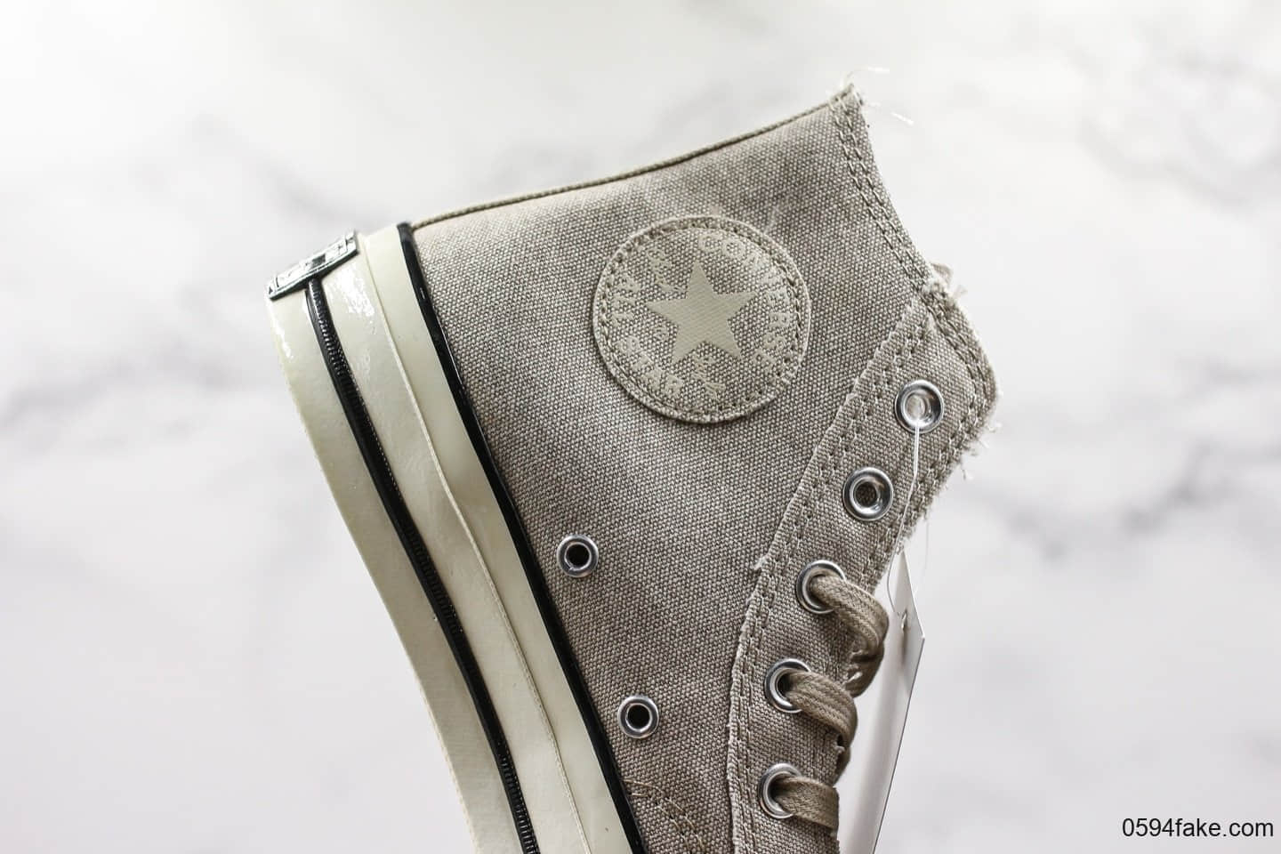 匡威Converse Chuck Taylor All Star公司级版本做旧水洗磨边复古高帮帆布鞋草木灰配色蓝底原盒 货号：164595C