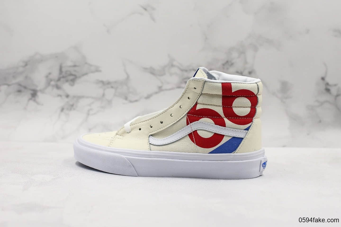 万斯Vans Sk8-Hi Deck Club公司级版本1966元年限定鸳鸯印花白红皮面高帮板鞋硫化大底