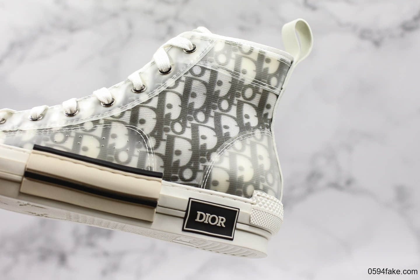 迪奥Dior B23 Oblique High Top Sneakers纯原版本透明印花高筒板鞋透明白黑CD重影配色独立开模原盒