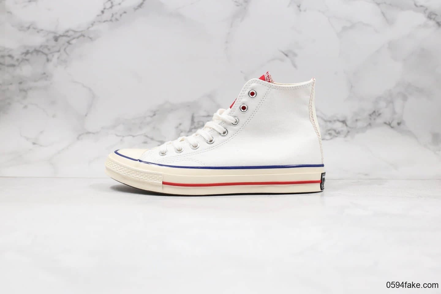 匡威Converse All Star公司级版本高帮帆布鞋撞色红蓝围条顶级硫化工艺蓝底 货号:166729C