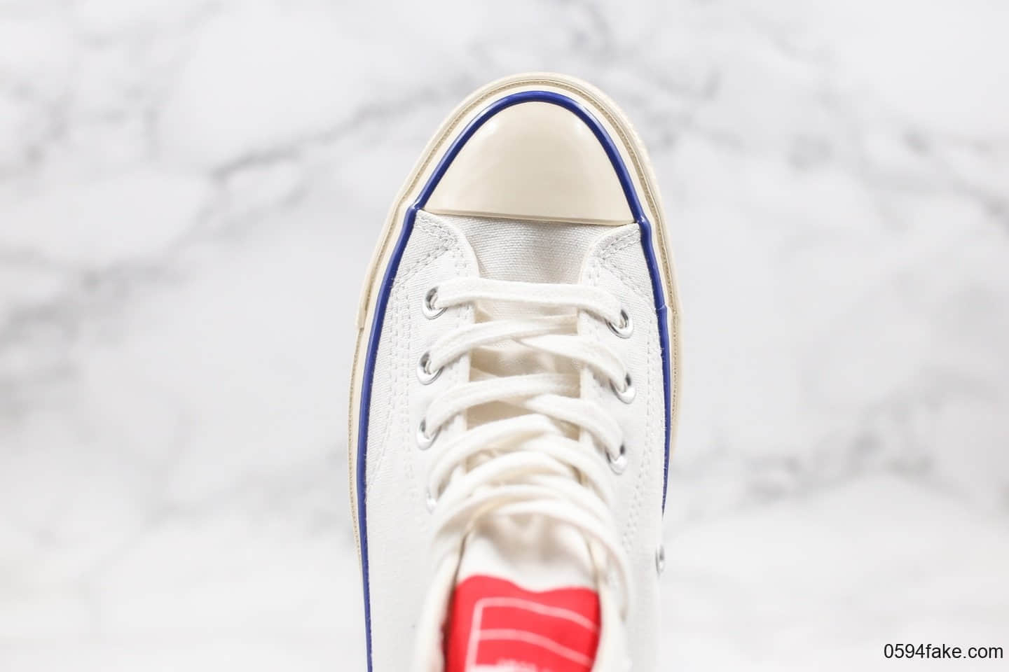 匡威Converse All Star公司级版本高帮帆布鞋撞色红蓝围条顶级硫化工艺蓝底 货号:166729C