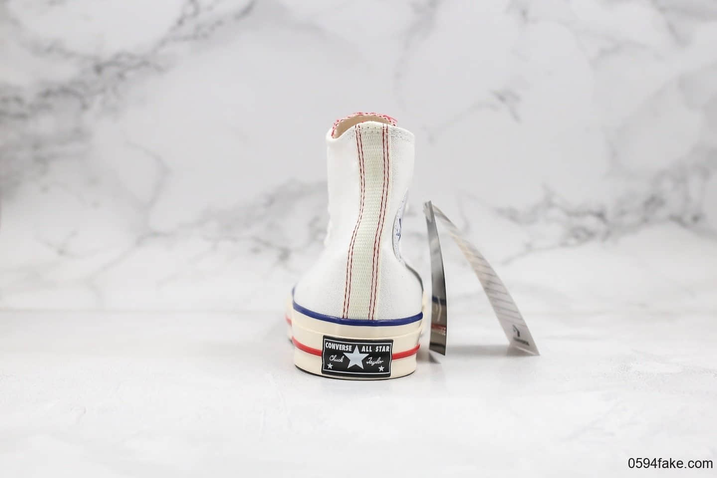 匡威Converse All Star公司级版本高帮帆布鞋撞色红蓝围条顶级硫化工艺蓝底 货号:166729C