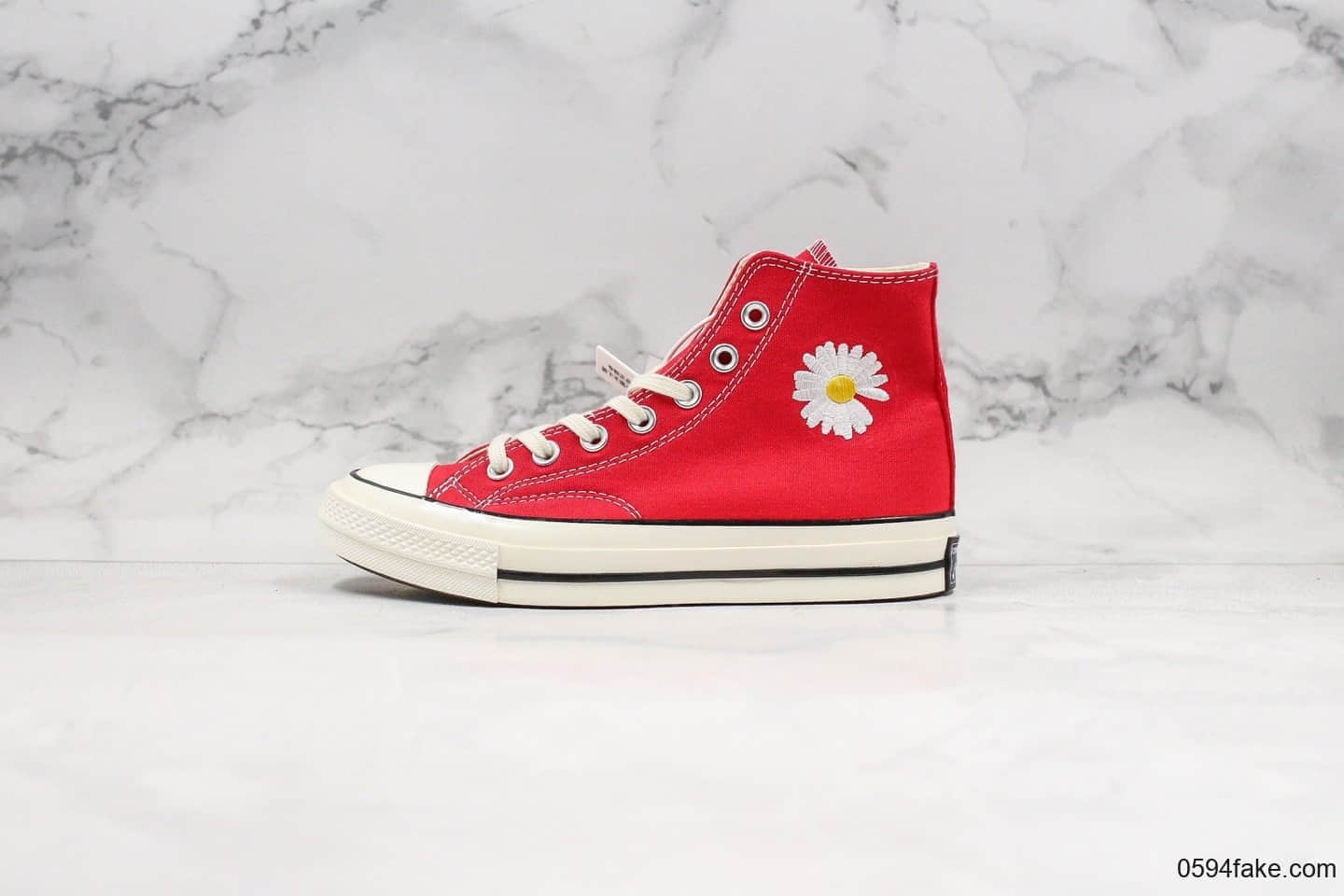 匡威Converse x PEACEMINUSONE公司级版本权志龙联名款高帮小雏菊红色帆布鞋原盒原标正确硅蓝PU中底