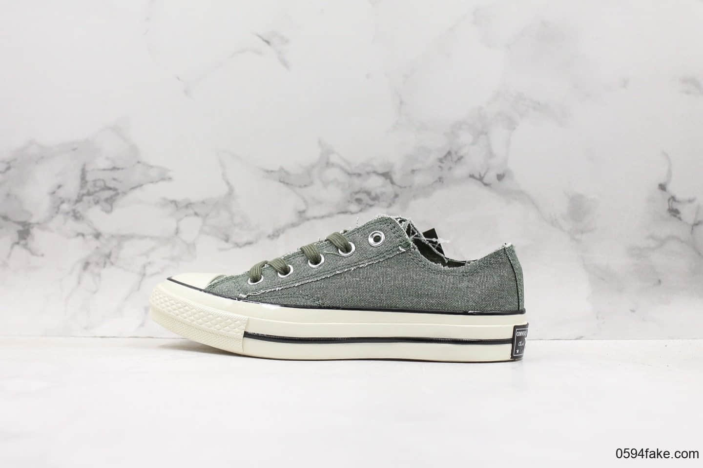 匡威Converse Chuck Taylor All Star公司级版本麻布做旧水洗磨边复古低帮板鞋草绿配色蓝底原标原盒 货号:164597C