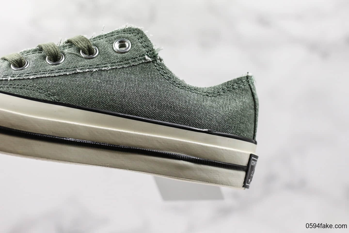 匡威Converse Chuck Taylor All Star公司级版本麻布做旧水洗磨边复古低帮板鞋草绿配色蓝底原标原盒 货号:164597C