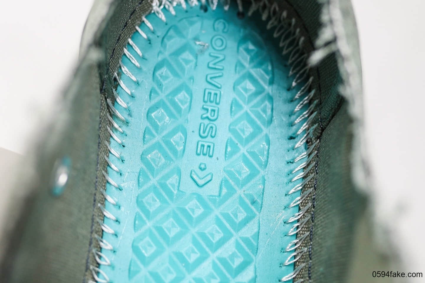 匡威Converse Chuck Taylor All Star公司级版本麻布做旧水洗磨边复古低帮板鞋草绿配色蓝底原标原盒 货号:164597C