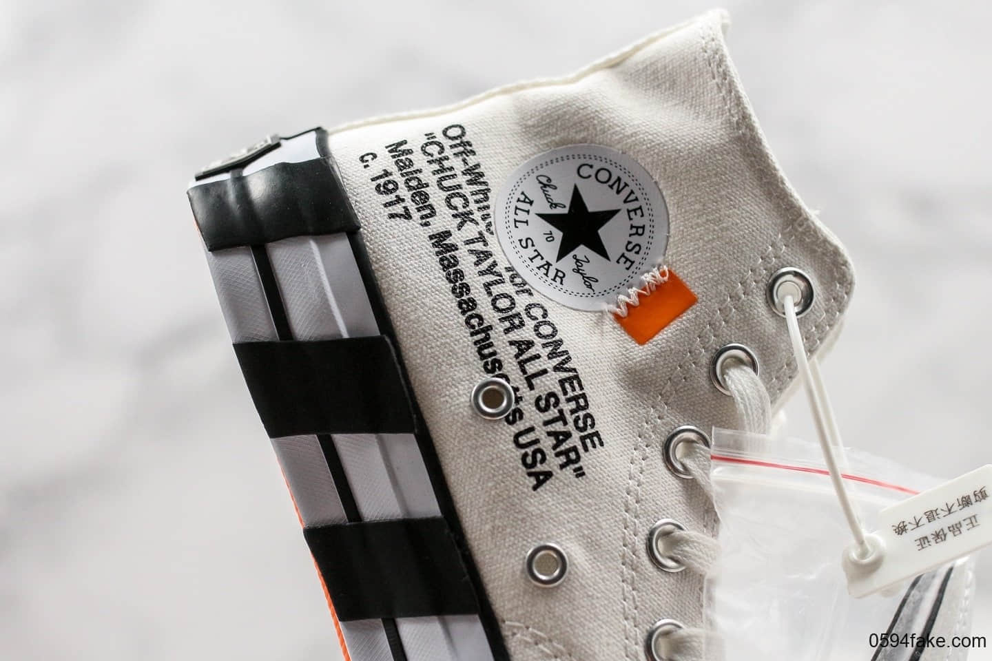 匡威Off White x Converse Chuck 1970s 2.0公司级版本联名OW休闲硫化板鞋斑马白黑橙色换钩配色原鞋开模 货号:163862C