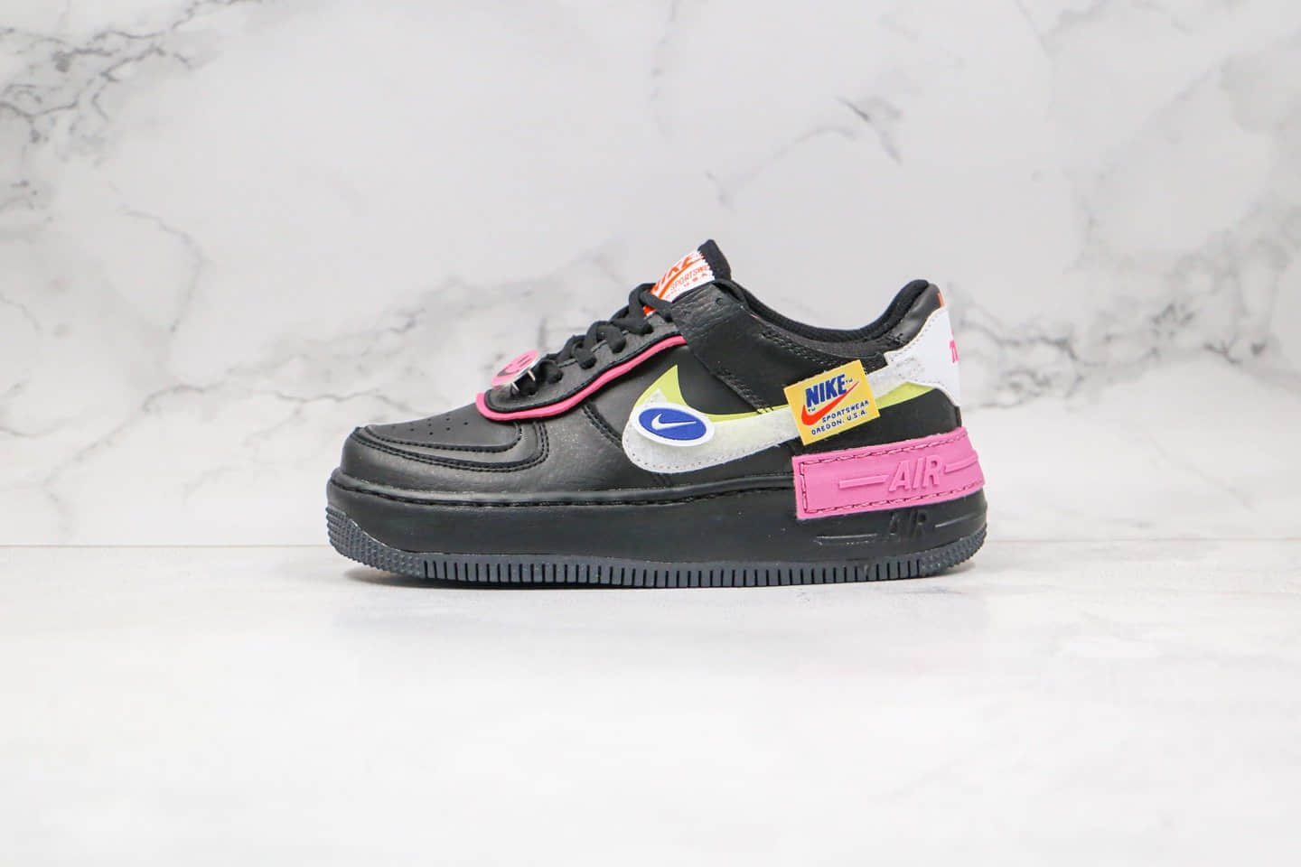 耐克Nike Air Force 1 Shadow纯原版本低帮空军一号马卡龙笑脸黑粉色原档案数据开发 货号:CU4743-001