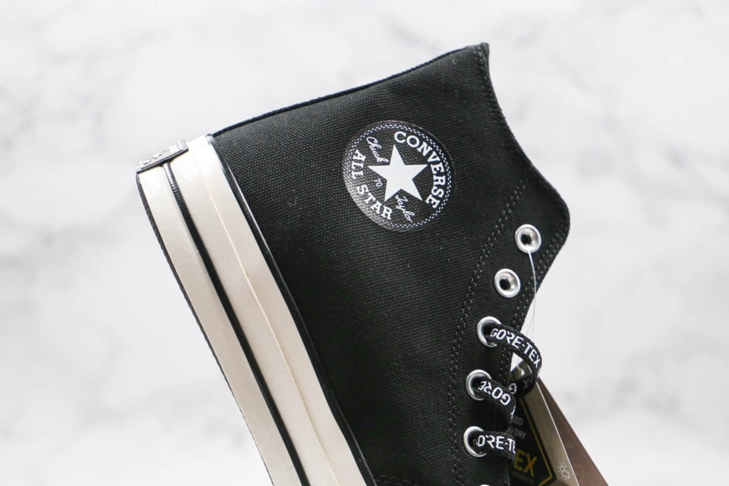 匡威Converse Chuck Taylor All Star公司级版本高帮黑白色Gore-tex联名款串标黑武士帆布鞋原厂硫化大底 货号:163343C