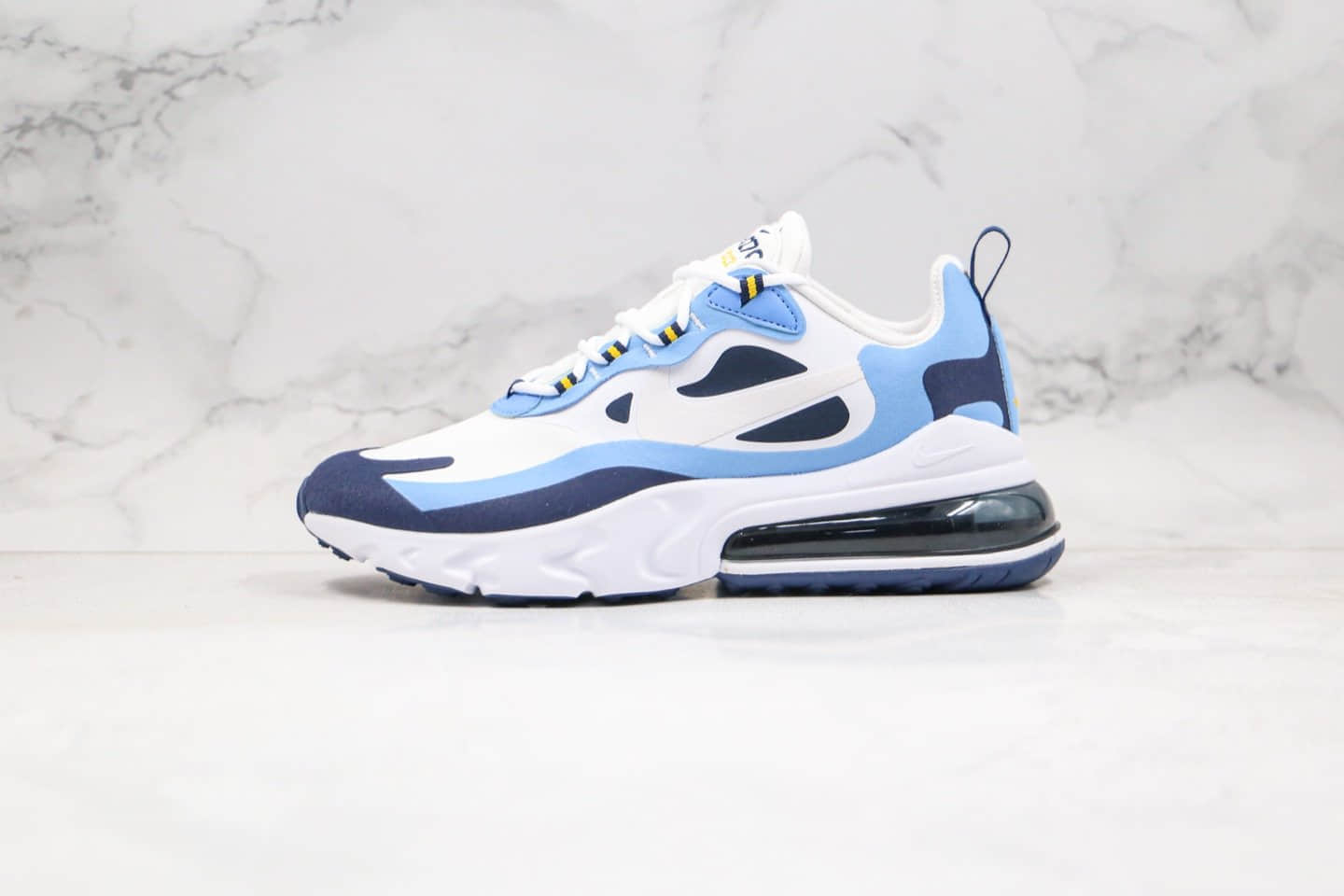 耐克NIKE AIR MAX 270 React纯原版本气垫鞋Max270黑蓝色内置真小潘气垫正确电绣LOGO工艺 货号:CT1264-104