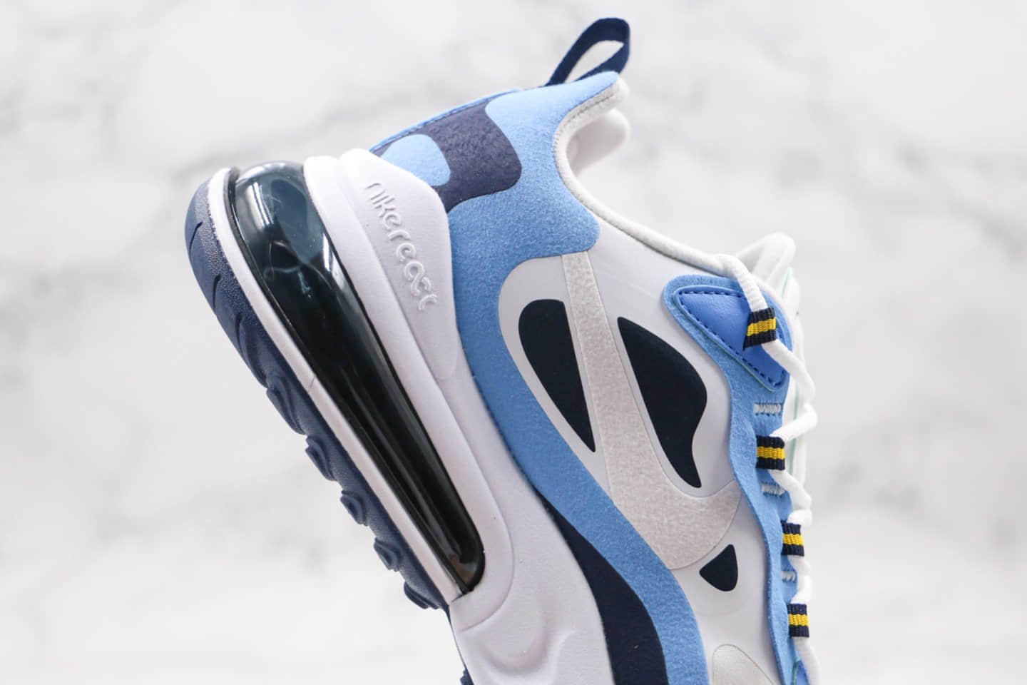 耐克NIKE AIR MAX 270 React纯原版本气垫鞋Max270黑蓝色内置真小潘气垫正确电绣LOGO工艺 货号:CT1264-104