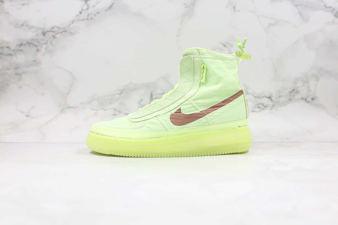 耐克Nike Air Force 1 Shell WMNS纯原版本高帮空军一号机能荧光绿苹果绿配色内置气垫原盒配件齐全 货号：BQ6096-700