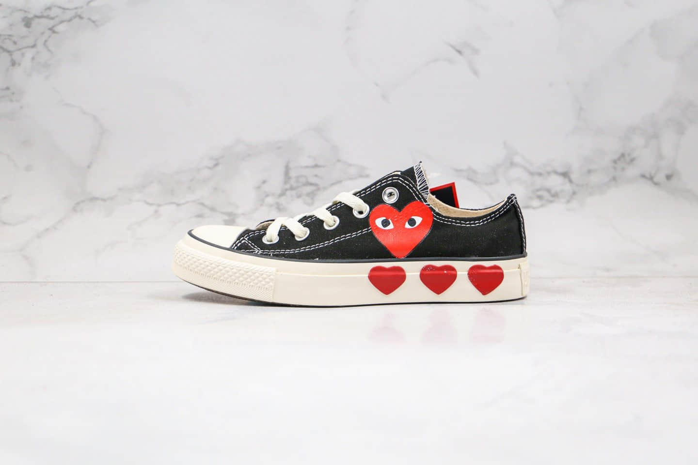 匡威Converse All Star x CDG PLAY公司级版本低帮川久保玲三心黑白色日版第三代原厂硫化大底原盒原标 货号:167806C