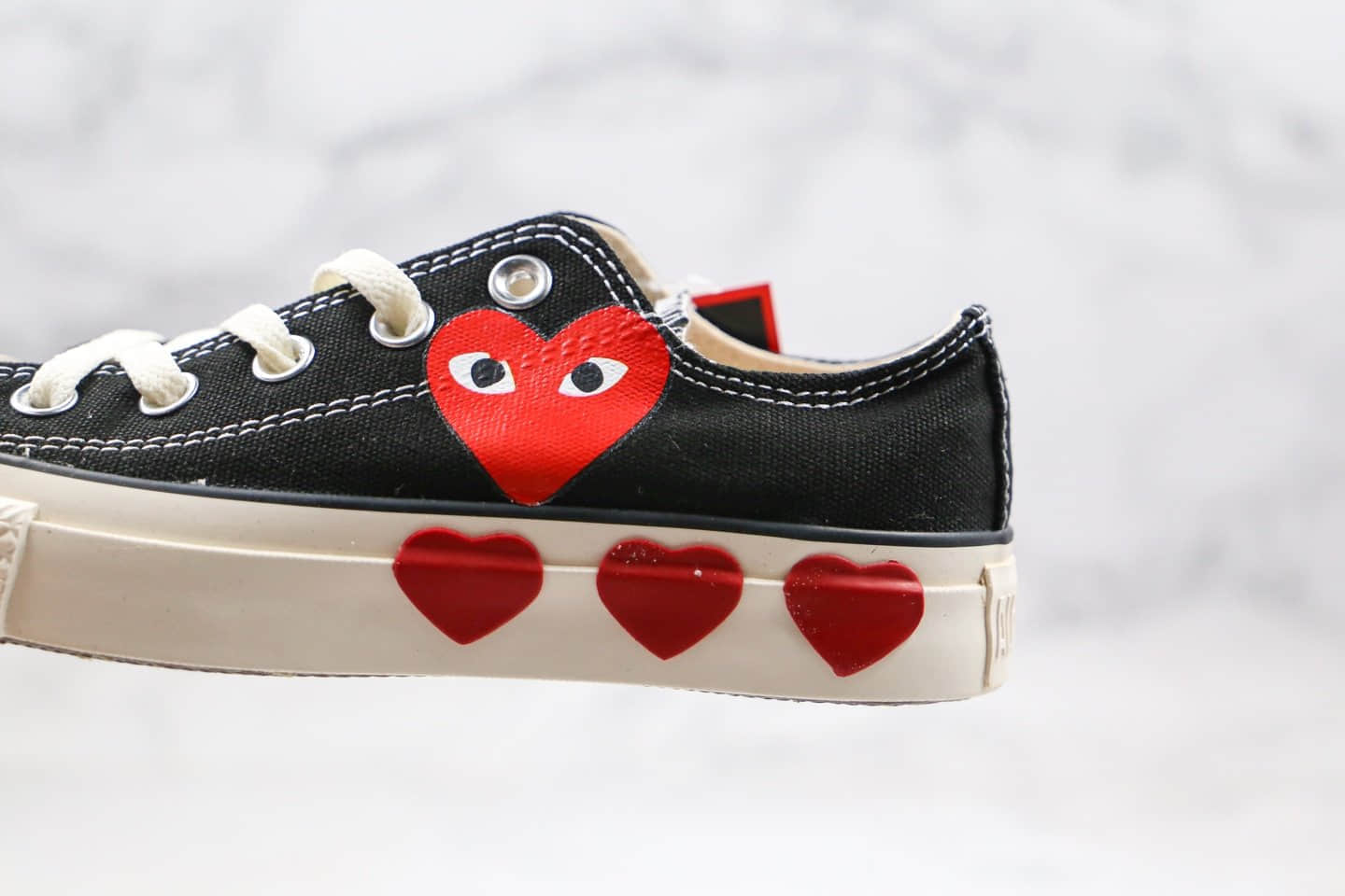 匡威Converse All Star x CDG PLAY公司级版本低帮川久保玲三心黑白色日版第三代原厂硫化大底原盒原标 货号:167806C