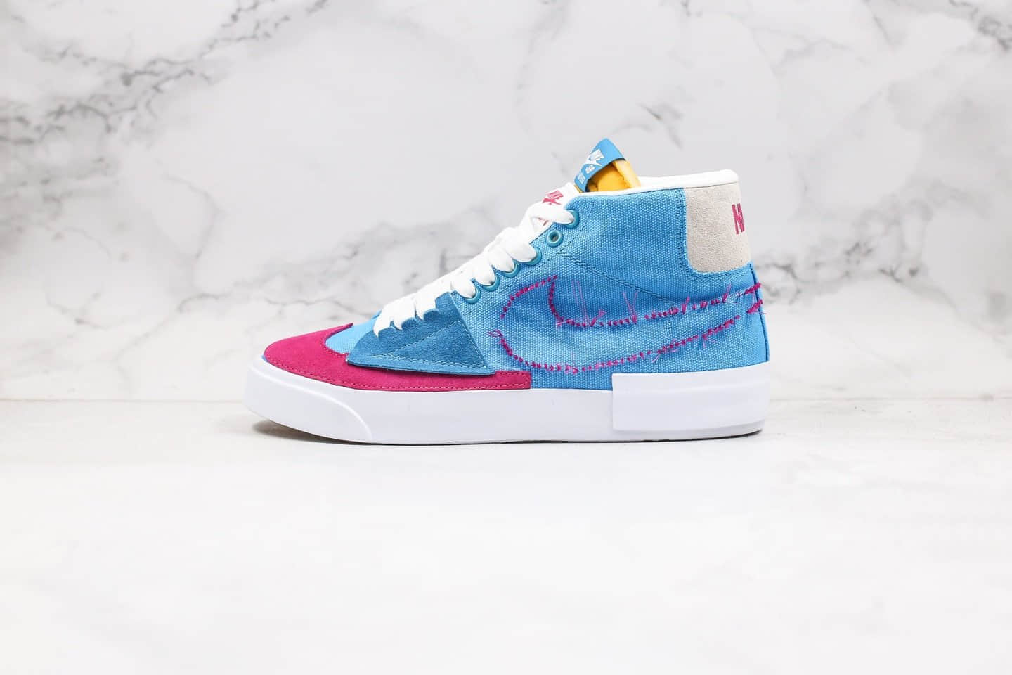 耐克Nike SB Blazer Mid Edge纯原版本高帮开拓者蓝粉拆线原盒原标区别市面通货版本 货号:CI3833-400