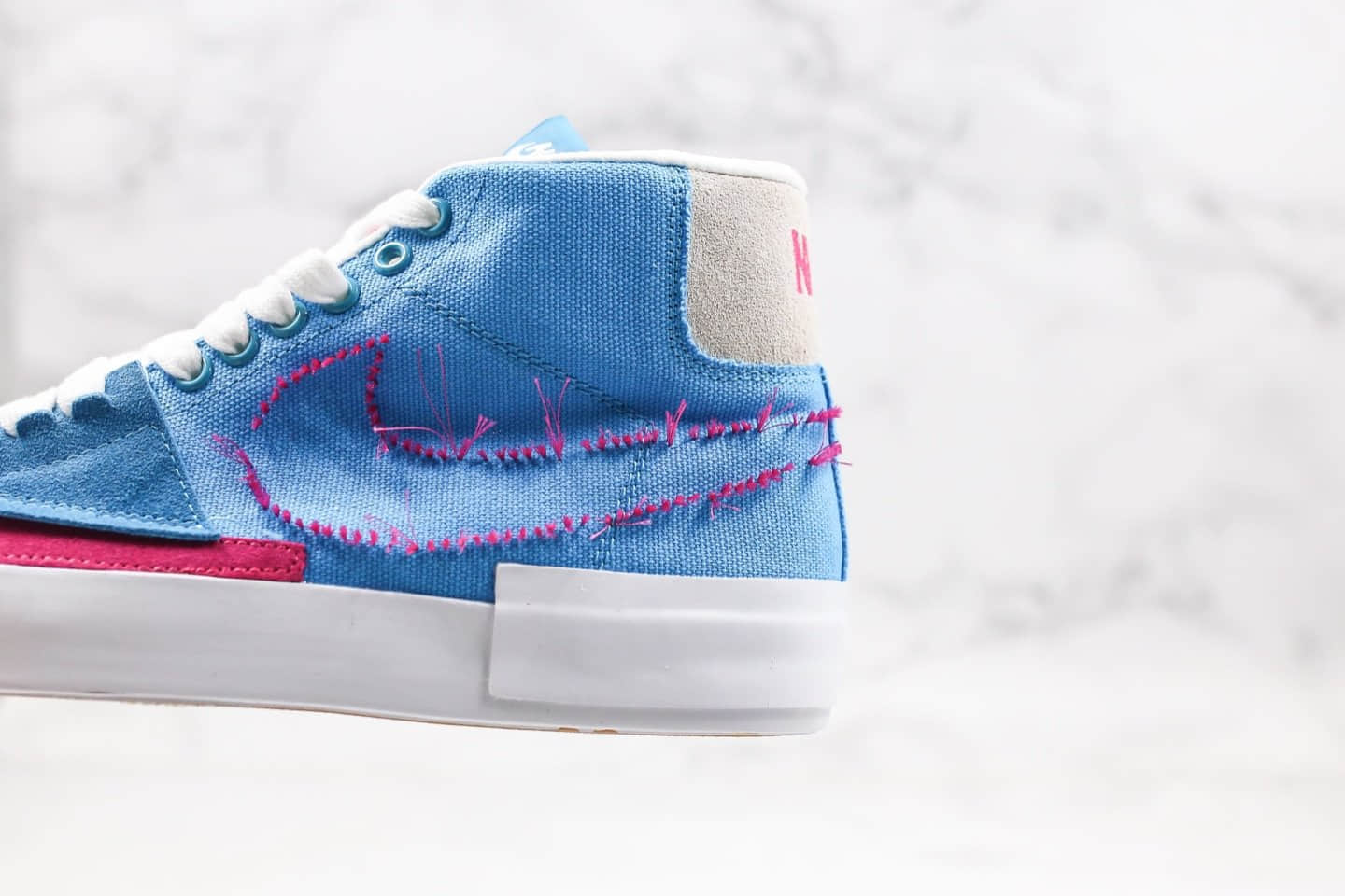 耐克Nike SB Blazer Mid Edge纯原版本高帮开拓者蓝粉拆线原盒原标区别市面通货版本 货号:CI3833-400