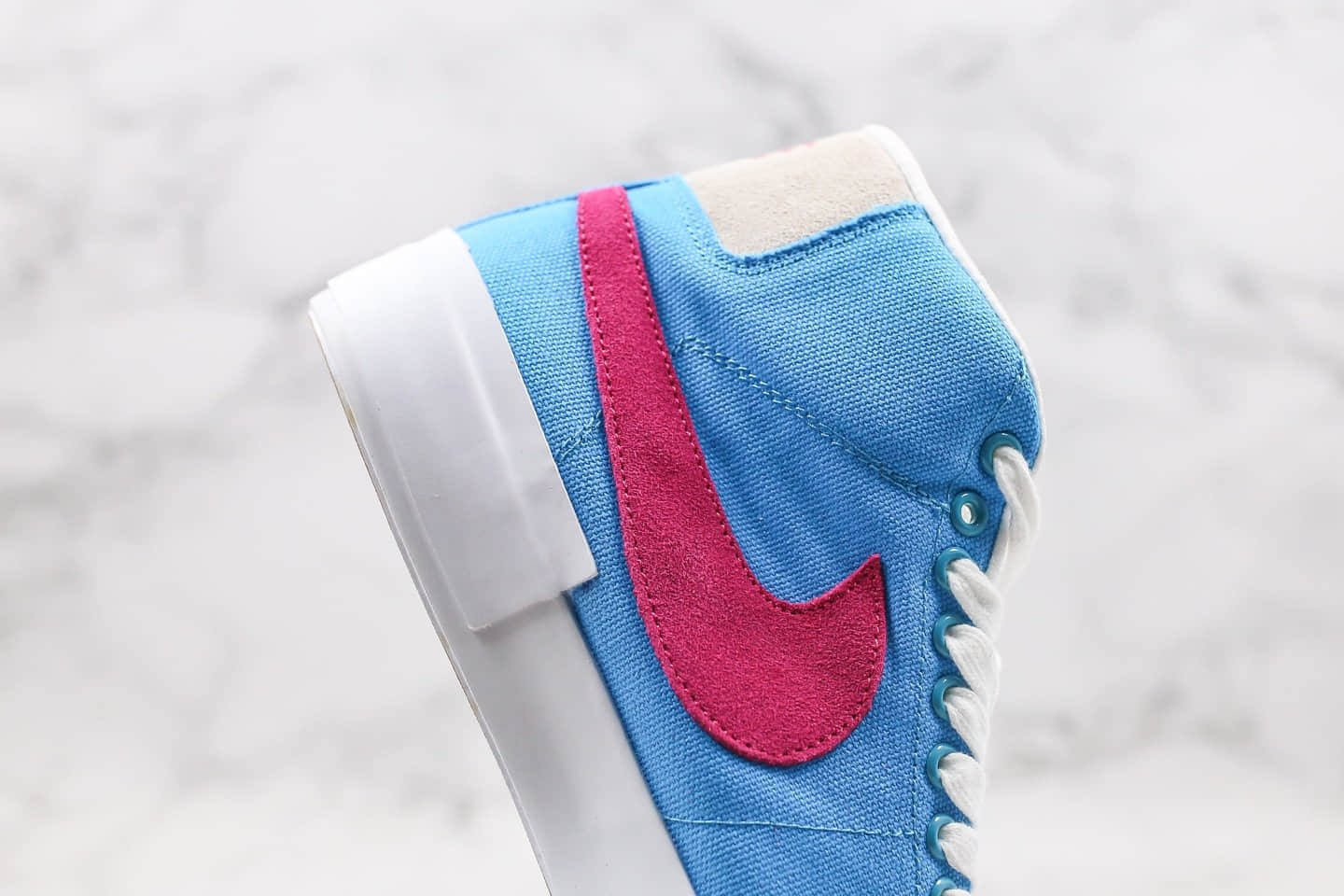 耐克Nike SB Blazer Mid Edge纯原版本高帮开拓者蓝粉拆线原盒原标区别市面通货版本 货号:CI3833-400