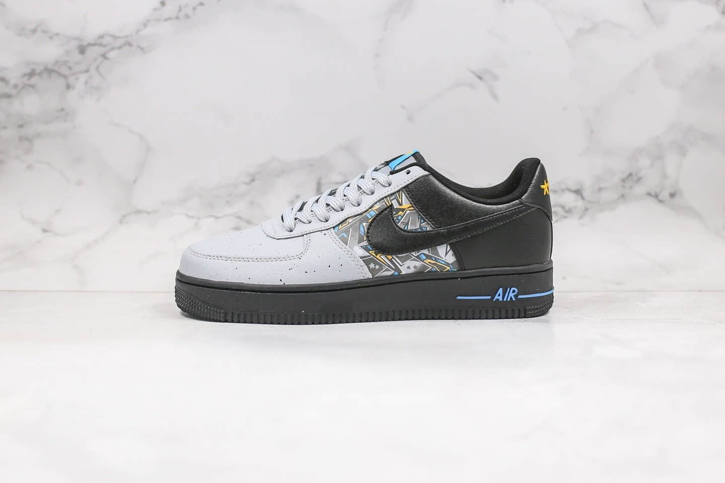 耐克Nike Air Force 1 Low纯原版本低帮空军一号黑灰蓝色涂鸦拼接配色内置全掌Sole气垫 货号:CQ4217-001