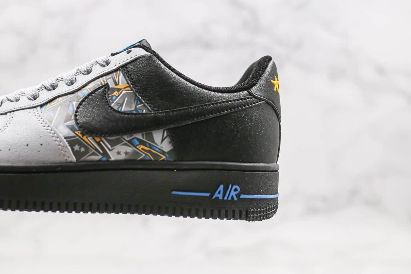 耐克Nike Air Force 1 Low纯原版本低帮空军一号黑灰蓝色涂鸦拼接配色内置全掌Sole气垫 货号:CQ4217-001