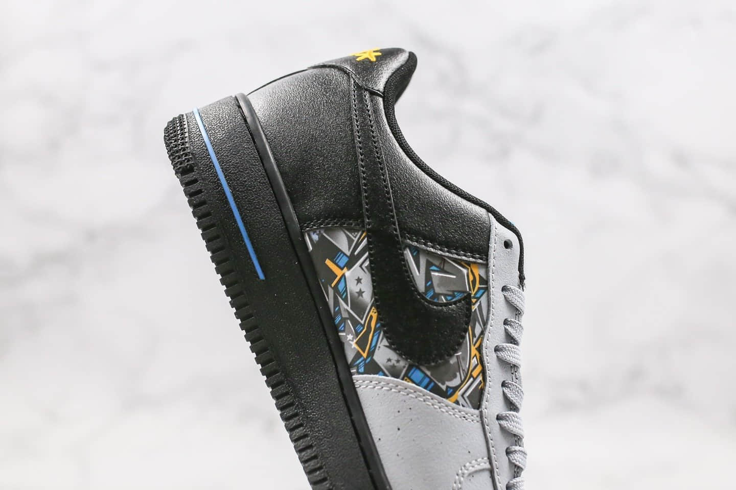 耐克Nike Air Force 1 Low纯原版本低帮空军一号黑灰蓝色涂鸦拼接配色内置全掌Sole气垫 货号:CQ4217-001