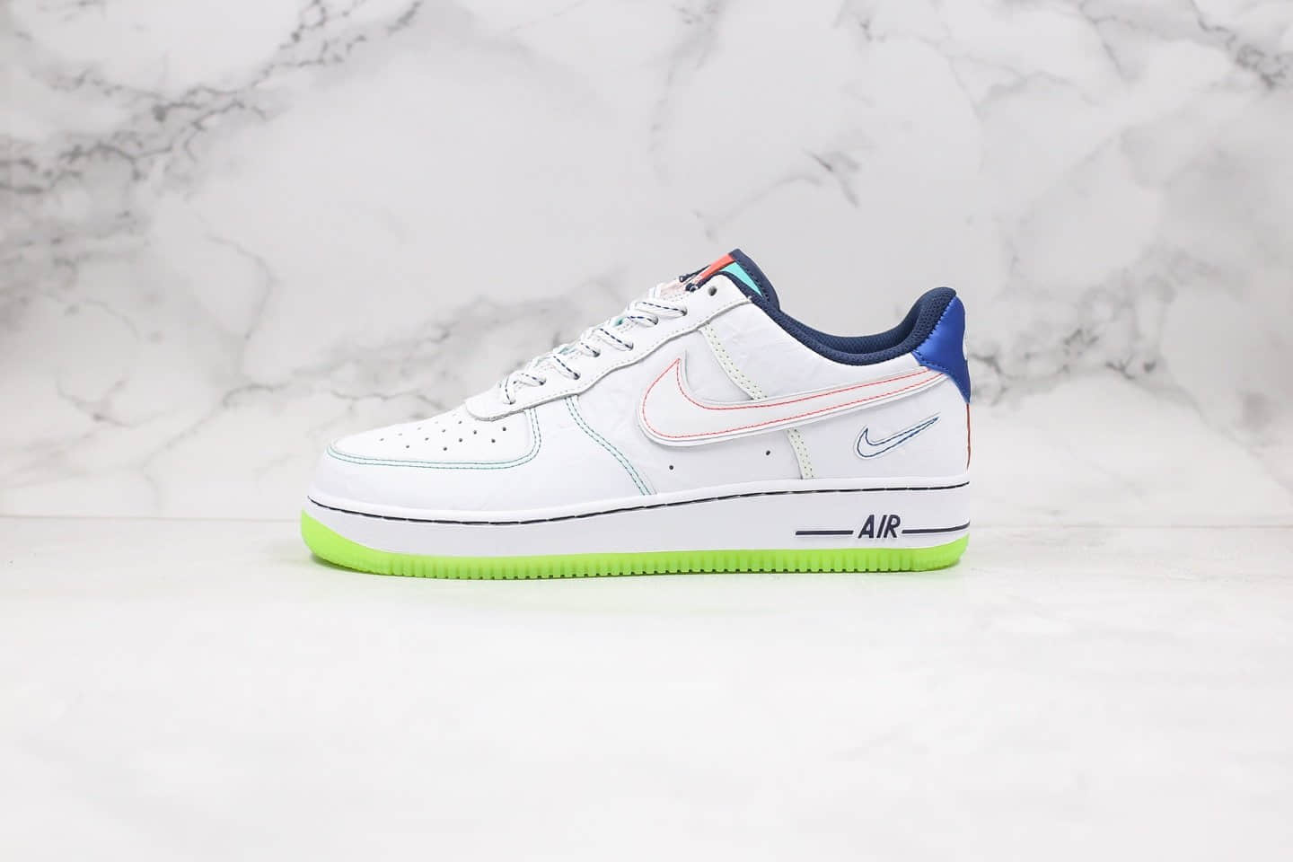 耐克Nike Air Force 1 L ow Outside The L ines纯原版本低帮空军一号皱皮小亡灵节白蓝绿色内置气垫原档案数据开发 货号:CV2421-100