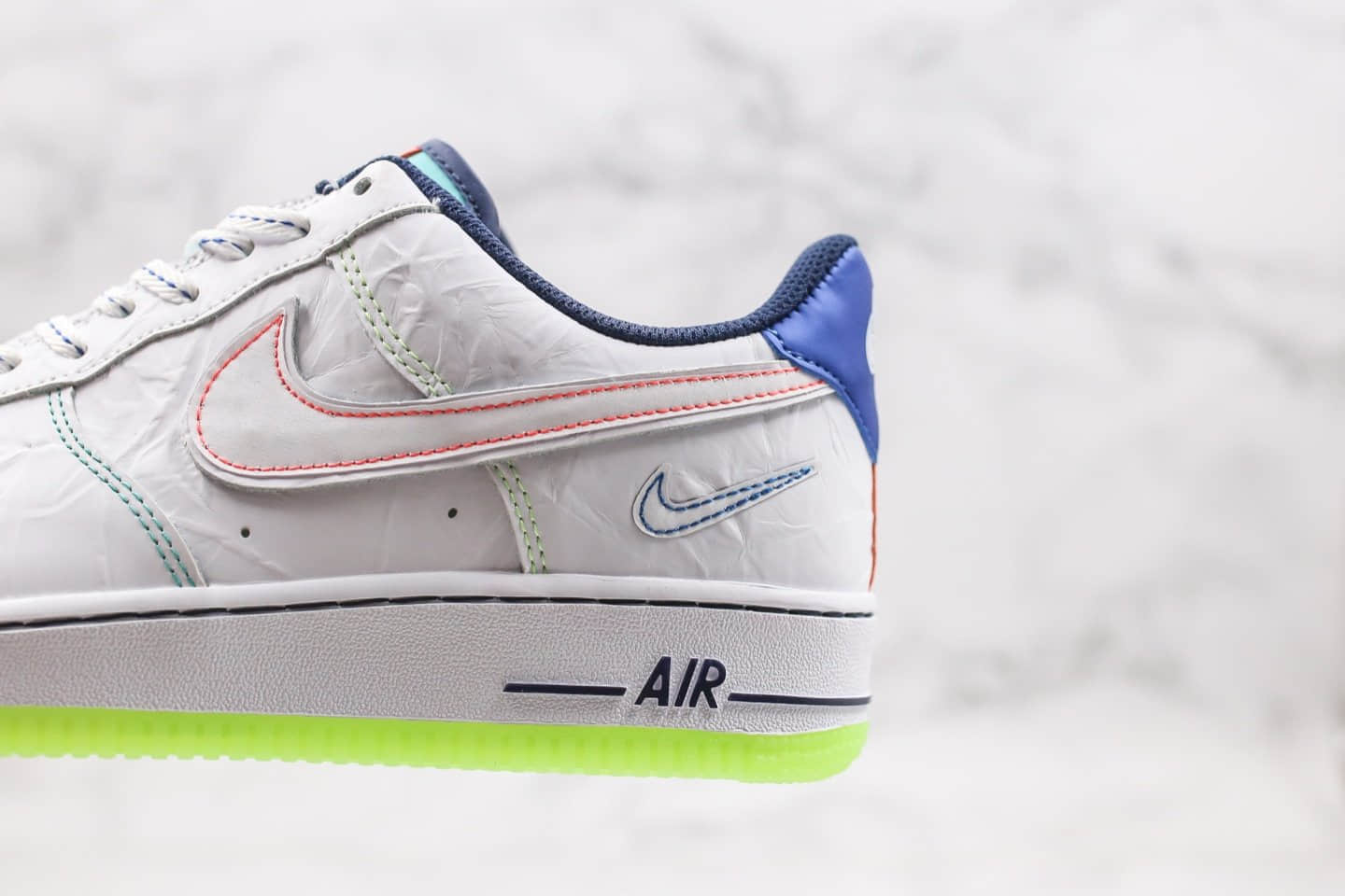 耐克Nike Air Force 1 L ow Outside The L ines纯原版本低帮空军一号皱皮小亡灵节白蓝绿色内置气垫原档案数据开发 货号:CV2421-100