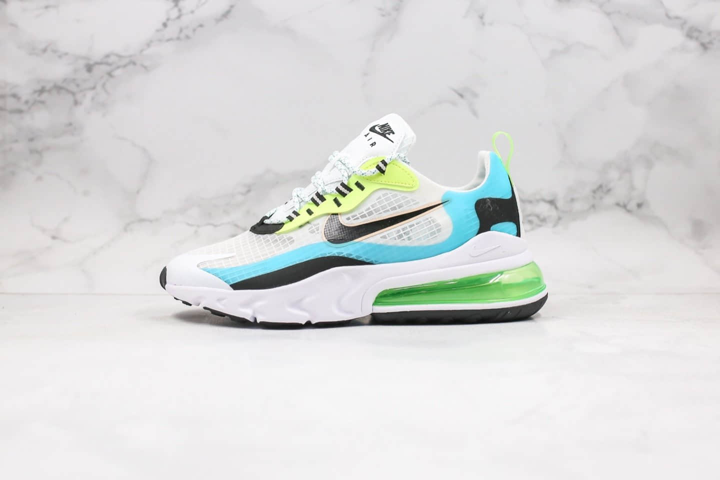 耐克Nike Air Max 270 React纯原版本气垫慢跑鞋Max270白蓝绿色清爽蓝珊瑚黑内置真小潘气垫缓震 货号:CT1265-300