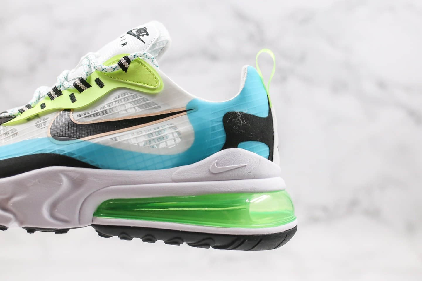 耐克Nike Air Max 270 React纯原版本气垫慢跑鞋Max270白蓝绿色清爽蓝珊瑚黑内置真小潘气垫缓震 货号:CT1265-300