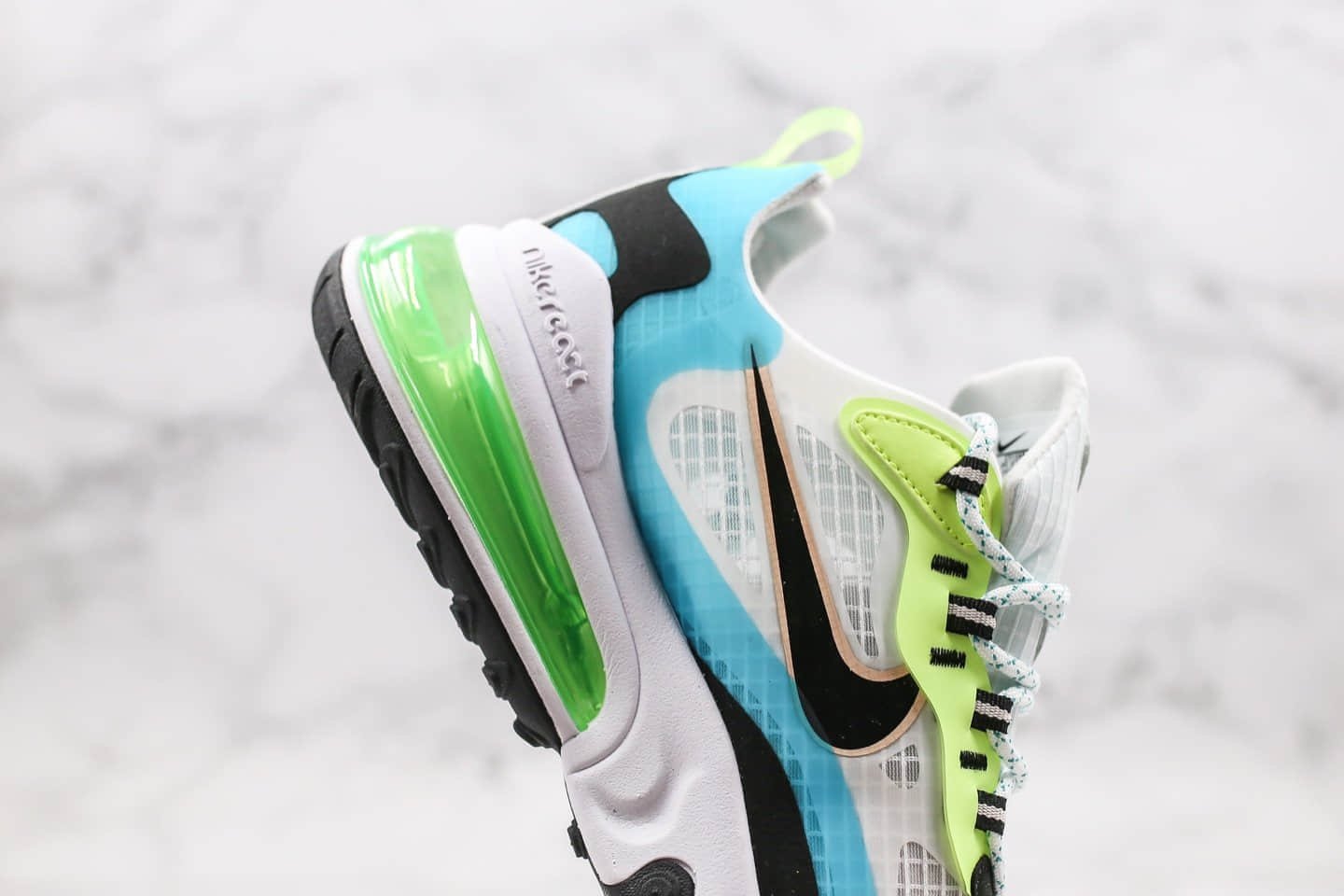 耐克Nike Air Max 270 React纯原版本气垫慢跑鞋Max270白蓝绿色清爽蓝珊瑚黑内置真小潘气垫缓震 货号:CT1265-300