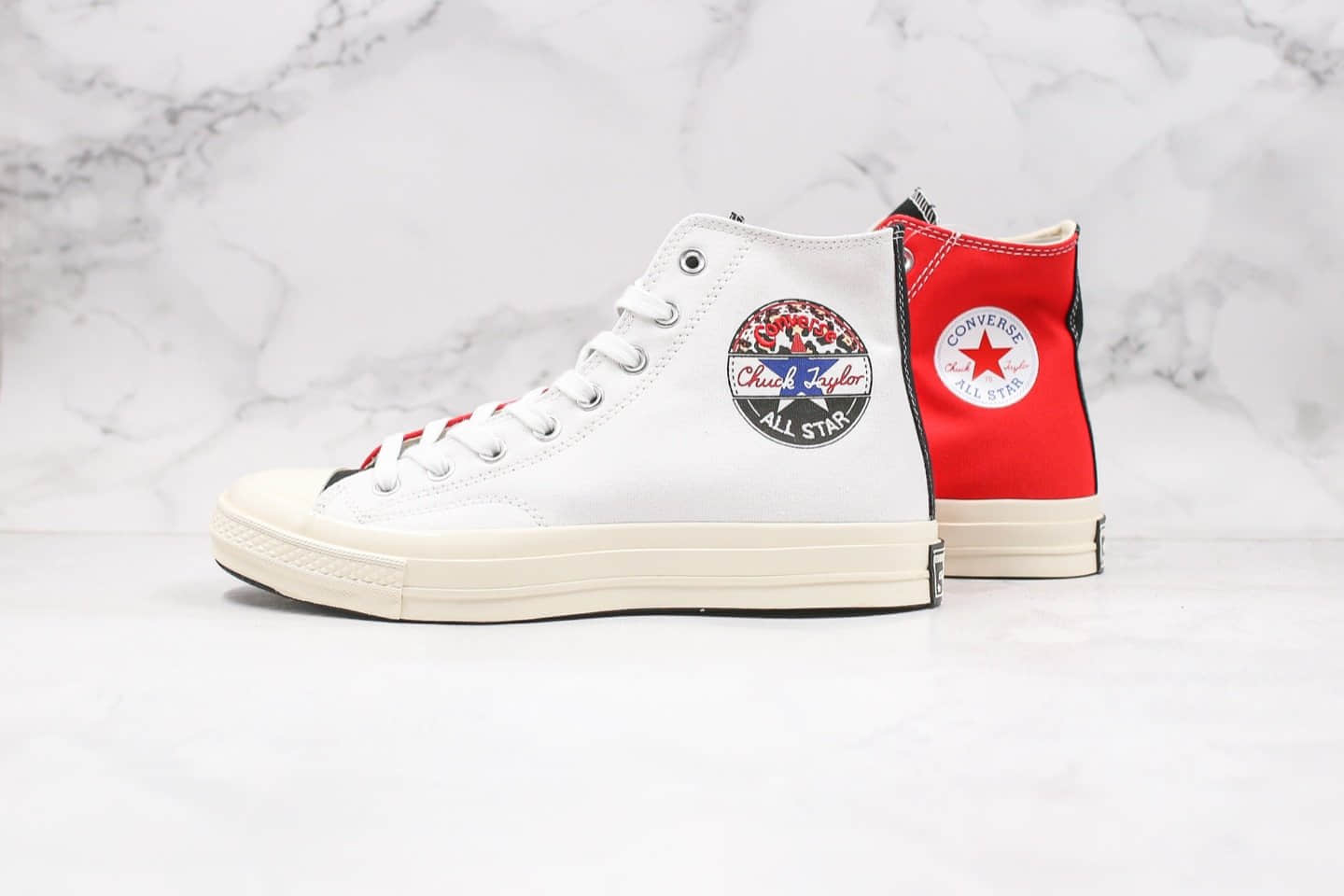 匡威Converse Chuck 70s公司级版本高帮黑标拼接黑白拼色豹纹帆布鞋原厂硫化正确PU硅蓝中底 货号:166747C