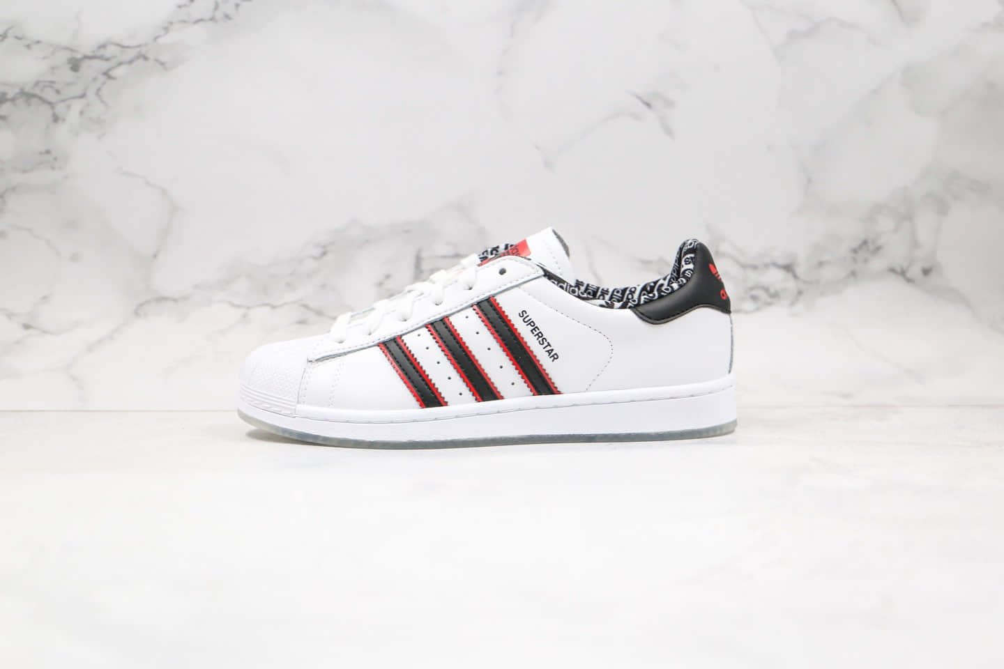 阿迪达斯Adidas Super Star W纯原版本三叶草贝壳头板鞋白黑红原档案数据开发正确硅蓝中底 货号:FW6593