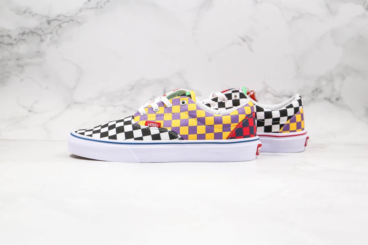 万斯VANS Sneakersnstuff公司级版本低帮硫化板鞋棋盘格鸳鸯拼色海滩撞色黄红色原盒原标
