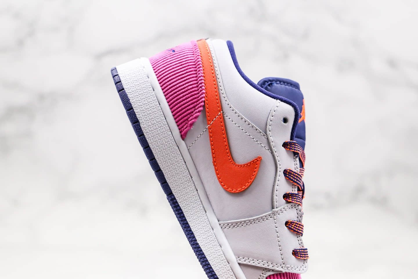 乔丹Air Jordan 1 Low GS Pink Corduroy纯原版本低帮AJ1白粉橙紫色拼接灯芯绒女神配色内置气垫原楦头纸板打造 货号：554723-502