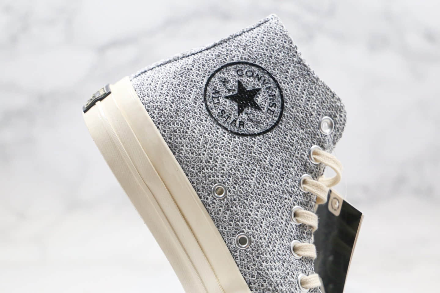 匡威CONVERSE CHUCK TAYLORALL STAR 1970S SNLRENEW Hi公司级版本高帮帆布鞋环保针织灰色毛线配色正确双围条硫化蓝底 货号:166702C