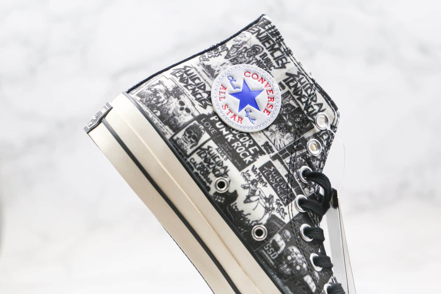 匡威Converse x Suicidal Tendencies公司级版本联名款高帮黑白摇滚朋克风帆布鞋正确双围条硅蓝软中底