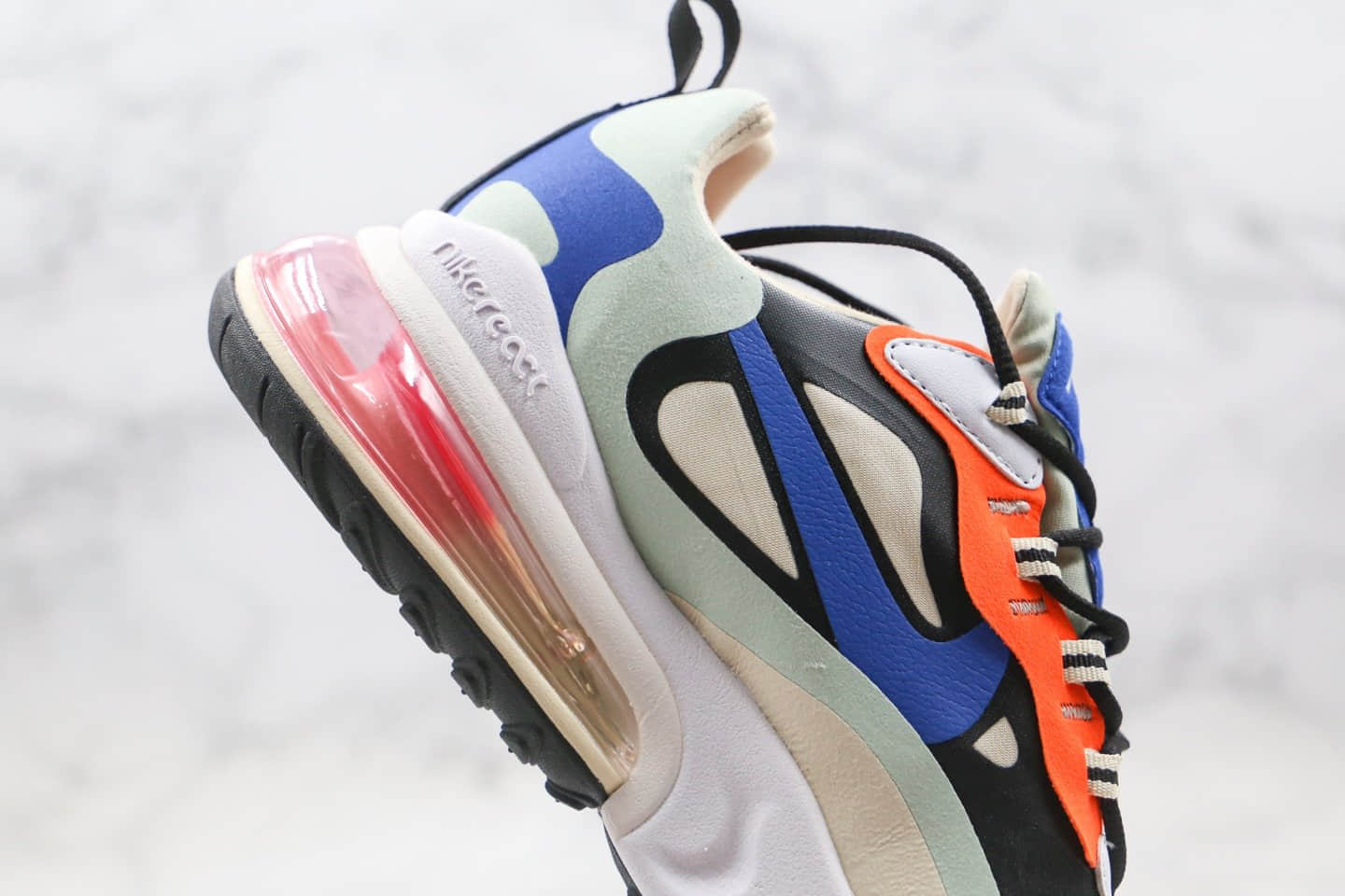 耐克Nike React Air Max 270V2纯原版本半掌气垫跑鞋米白蓝橙色原鞋开模真小潘气垫 货号：CT3899-200