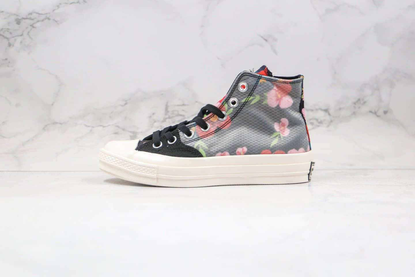 匡威Converse All star FUK公司级版本高帮水晶花卉黑彩色网纱帆布鞋原厂硫化大底正确鞋面材质 货号:168260C