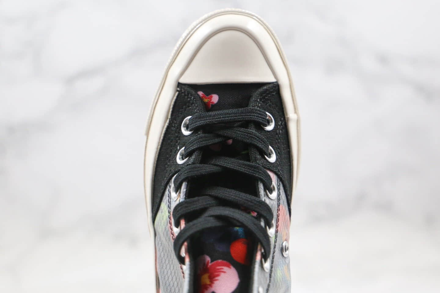 匡威Converse All star FUK公司级版本高帮水晶花卉黑彩色网纱帆布鞋原厂硫化大底正确鞋面材质 货号:168260C