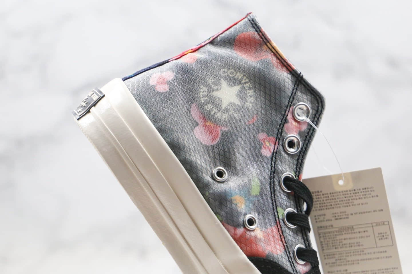 匡威Converse All star FUK公司级版本高帮水晶花卉黑彩色网纱帆布鞋原厂硫化大底正确鞋面材质 货号:168260C