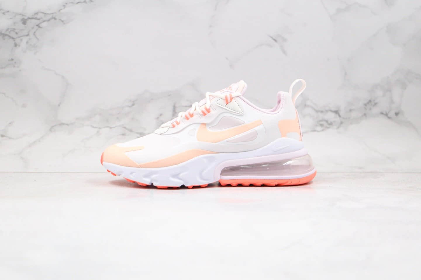 耐克Nike Air Max 270 React纯原版本瑞亚赛车系列后半掌气垫鞋Max270白橘色内置真小潘气垫 货号:CJ0619-103