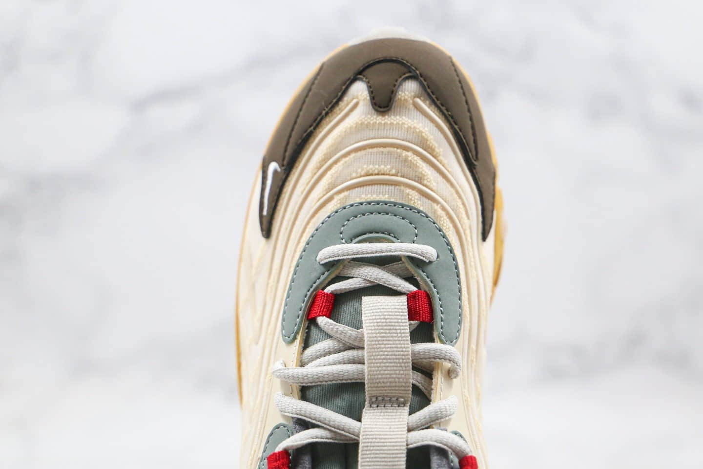 耐克Travis Scott x Nk Air Max 270 React Cactus Jack联名款Max270三代米黄色内置真实小潘气垫正确鞋型细节 货号：CT2864-200