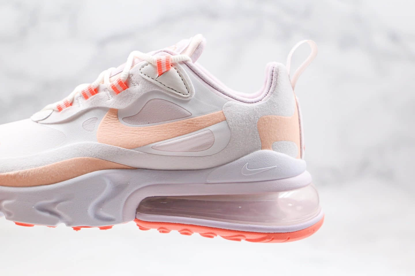 耐克Nike Air Max 270 React纯原版本瑞亚赛车系列后半掌气垫鞋Max270白橘色内置真小潘气垫 货号:CJ0619-103