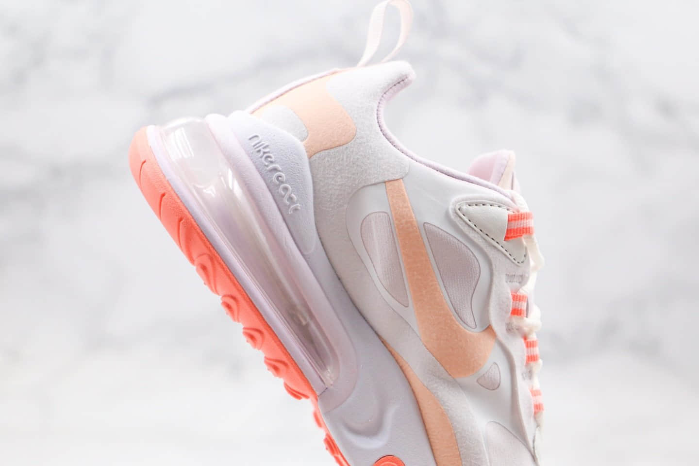 耐克Nike Air Max 270 React纯原版本瑞亚赛车系列后半掌气垫鞋Max270白橘色内置真小潘气垫 货号:CJ0619-103