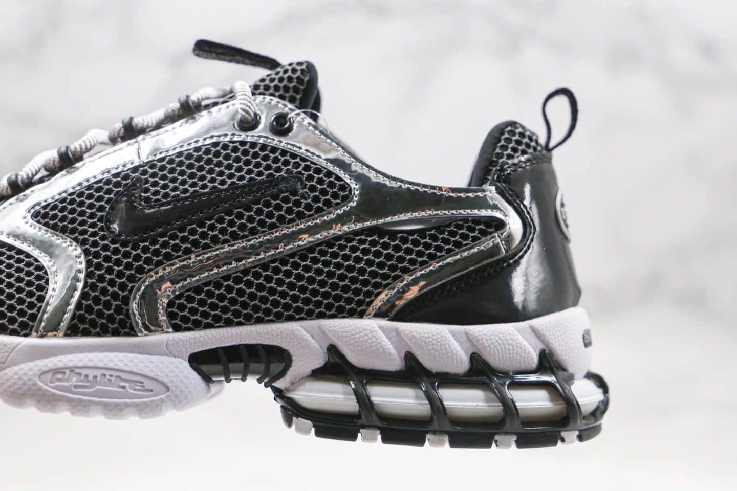 耐克Nike Air Zoom Spiridon Caged 2 x Stussy纯原版本斯图西联名款气垫鞋黑灰色斯皮里东牢笼2代乌金闪银内置真实气垫原盒原标 货号:CU1854-001