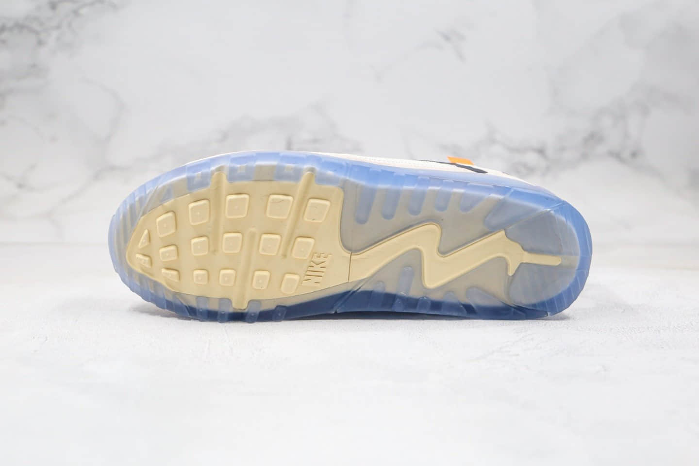 耐克Off -White x Nike Air Max 90 OW纯原版本联名款限量经典Max90气垫鞋白蓝色内置真实气垫原盒原标 货号:AA7293-100
