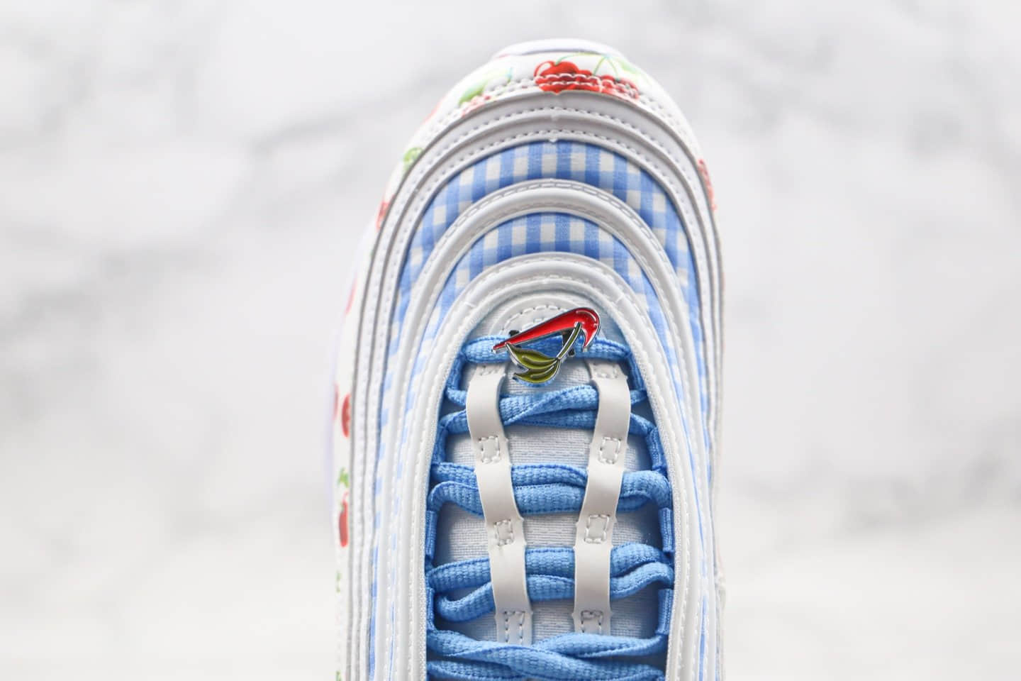 耐克Nike Air Max 97纯原版本子弹头气垫鞋格子蓝色樱桃配色内置真小潘气垫原档案数据开发 货号:CW5806-100