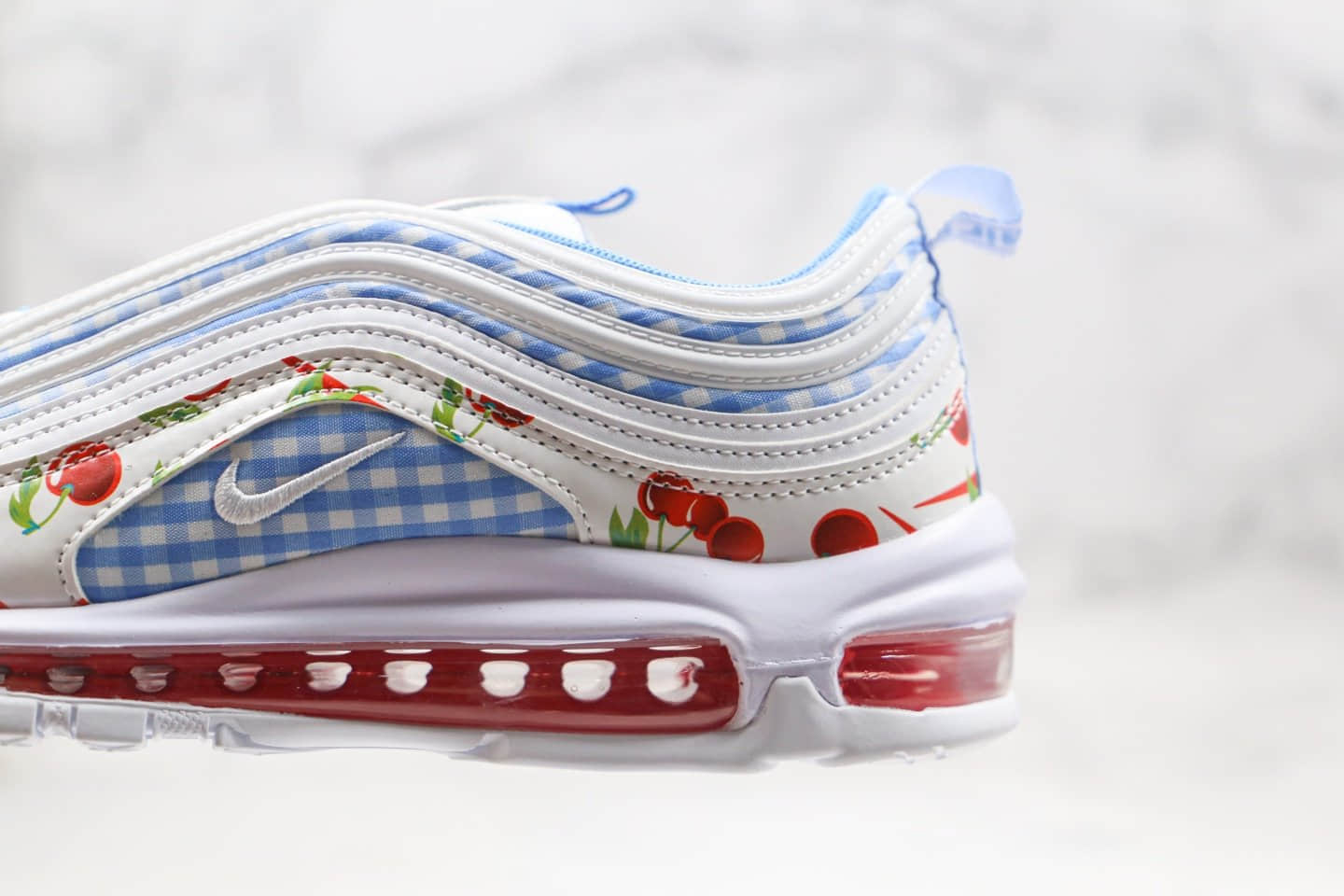耐克Nike Air Max 97纯原版本子弹头气垫鞋格子蓝色樱桃配色内置真小潘气垫原档案数据开发 货号:CW5806-100