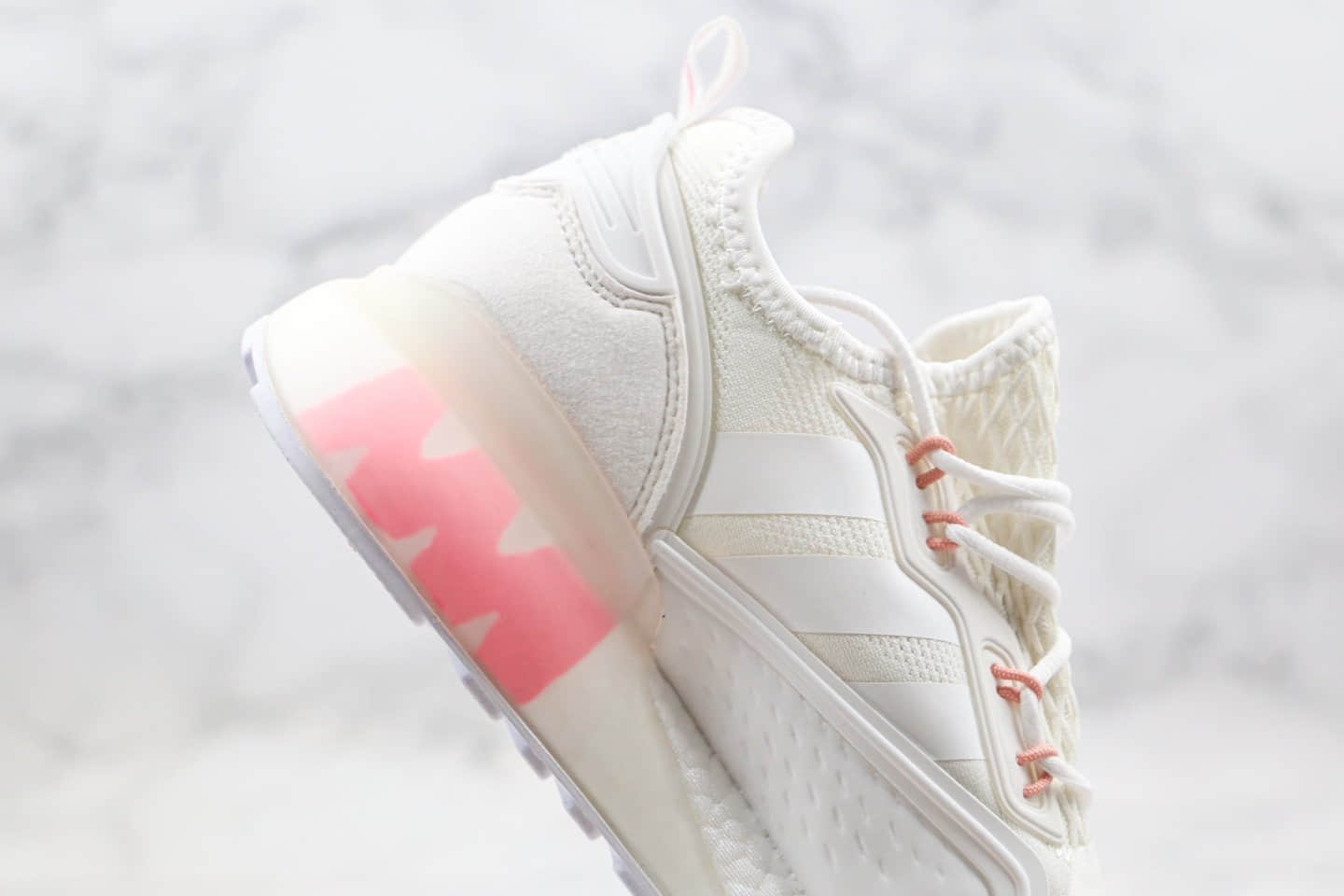 阿迪达斯Adidas Originals ZX 2K Boost纯原版本易烊千玺同款爆米花缓震跑鞋白粉色原档案数据开发 货号:FV8983