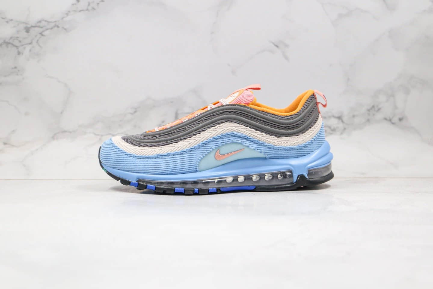 耐克Nike Air Max 97纯原版本灯芯绒子弹头气垫鞋蓝色内置真小潘全掌气垫原档案数据开发 货号:CQ7512-462